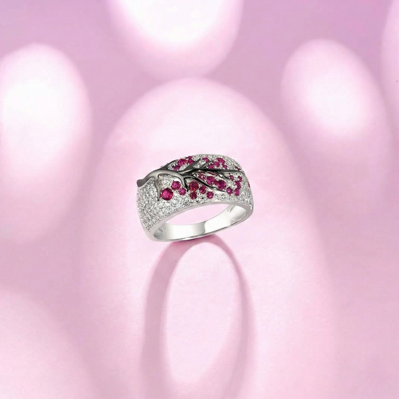 Ruby Blossom Tree Bague | Or blanc
