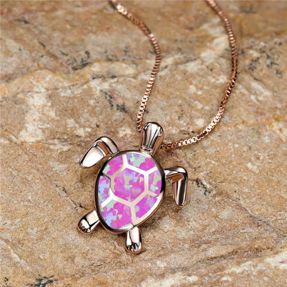 Pendentif Tortue en Opale de Feu Vert Vintage en Or