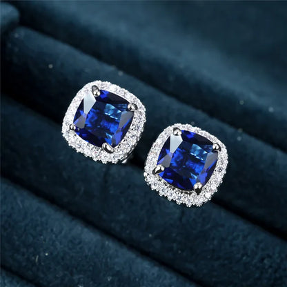 Saphir Square Stud Boucles d’oreilles | Or blanc