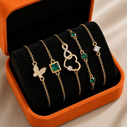 Ensemble de Bracelets Cœur aux Cristaux Verts