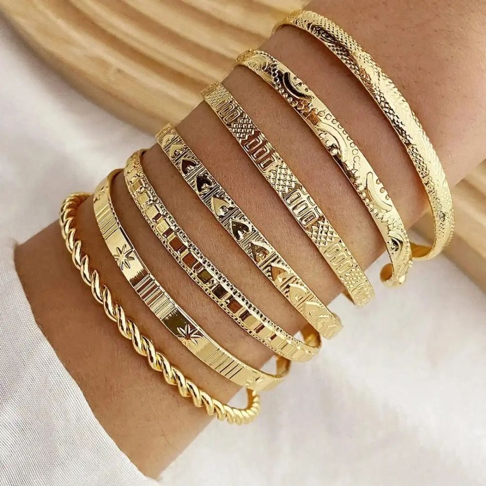 Ensemble de Bracelets Joncs Dorés Ouverts