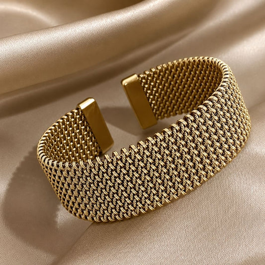 Bracelet Vintage Classique Ouvert en Maille Tressée