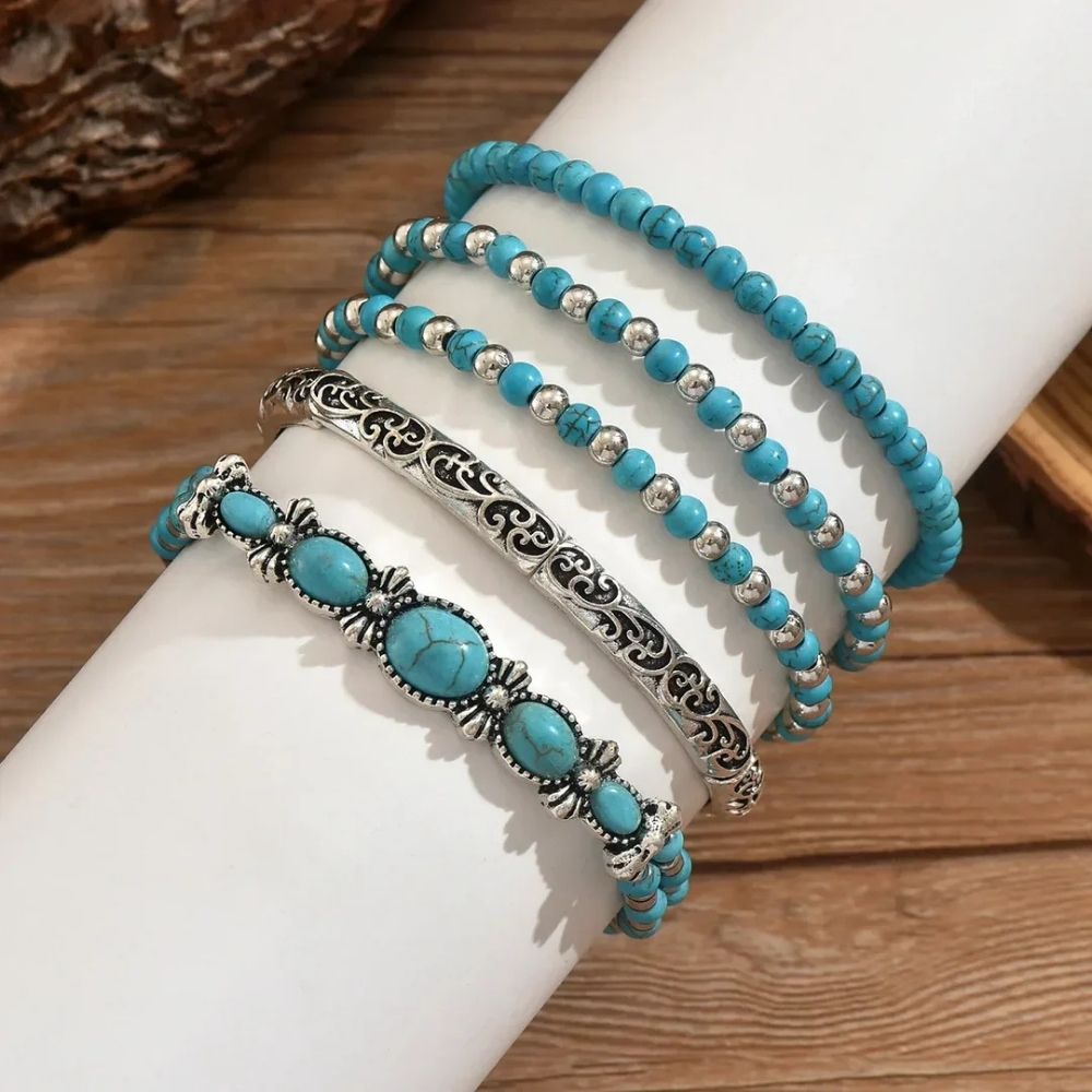 Ensemble de Bracelets Bohèmes à Perles Turquoise