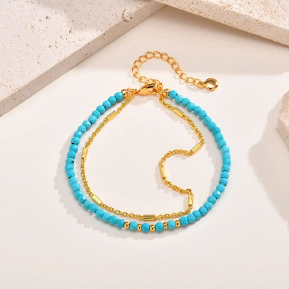 Bracelet Turquoise Intemporel Doré à Double Chaîne