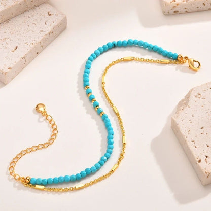 Bracelet Turquoise Intemporel Doré à Double Chaîne