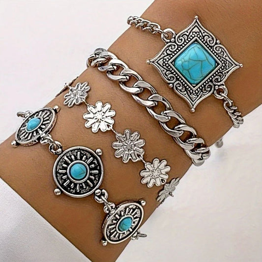 Ensemble de Bracelets Dorés Superposés aux Pierres Ciel