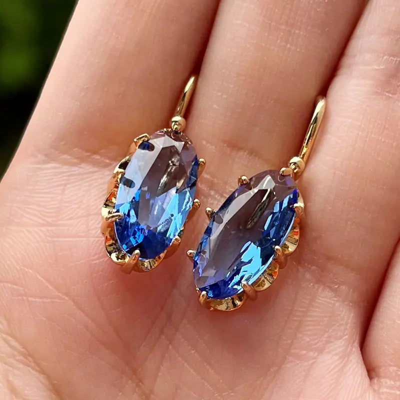 Golden Blue Bloom Boucles d’oreilles | Doré
