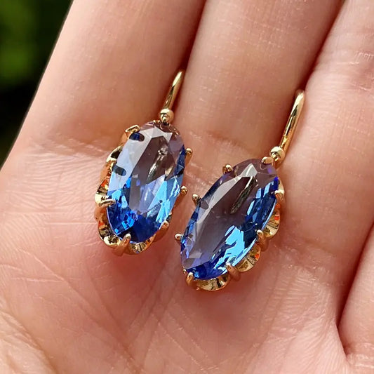 Golden Blue Bloom Boucles d’oreilles | Doré