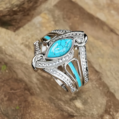Bague marquise turquoise remarquable | Or blanc