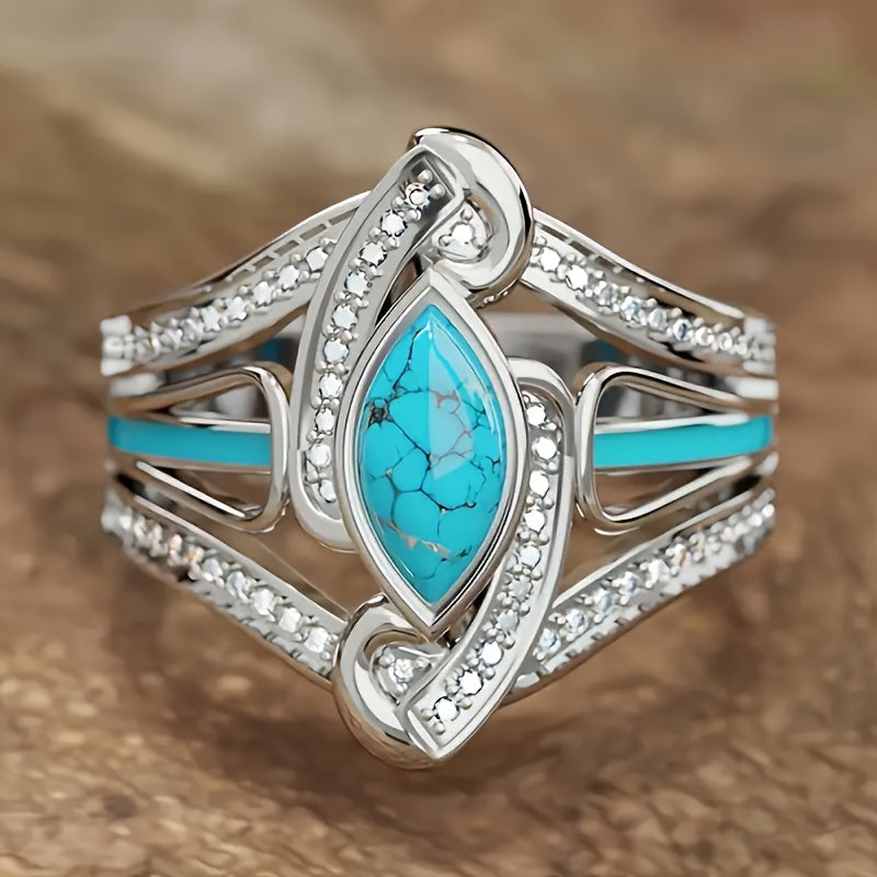 Bague marquise turquoise remarquable | Or blanc