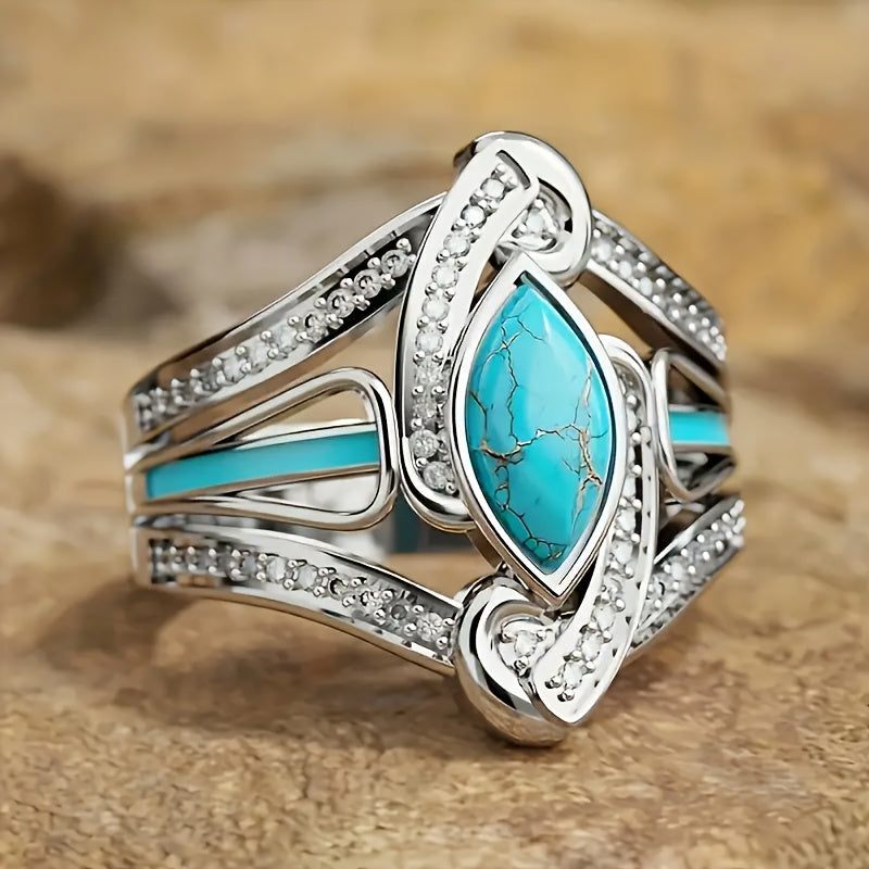 Bague marquise turquoise remarquable | Or blanc