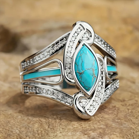 Bague marquise turquoise remarquable | Or blanc
