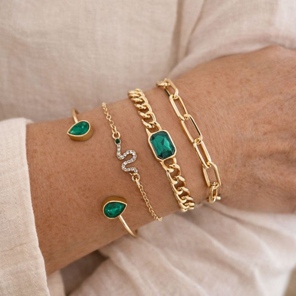 Ensemble de Bracelets aux Cristaux Verts
