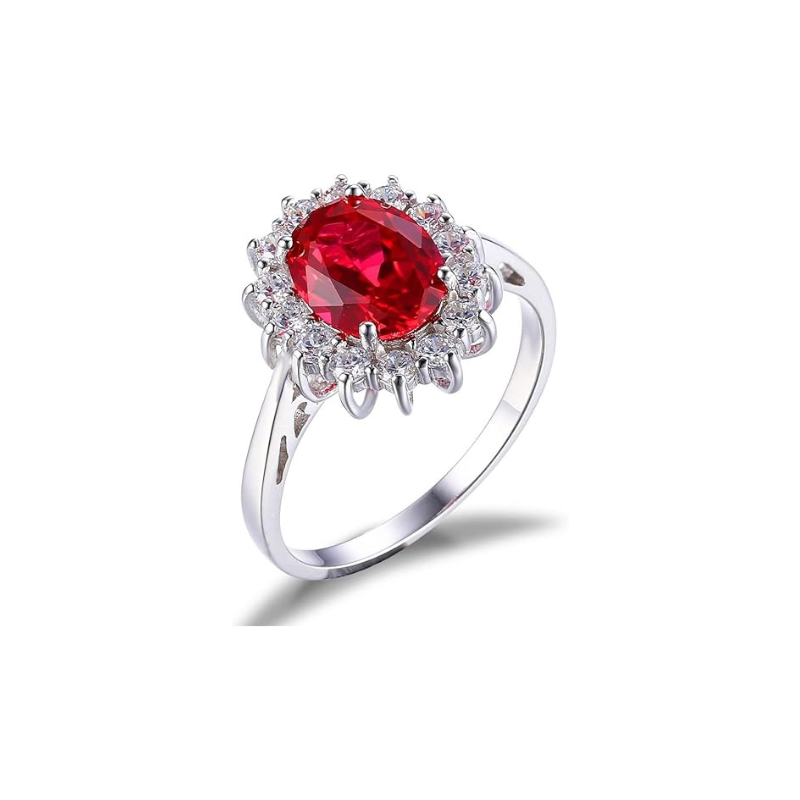 Classic Ruby Halo Bague | Or blanc