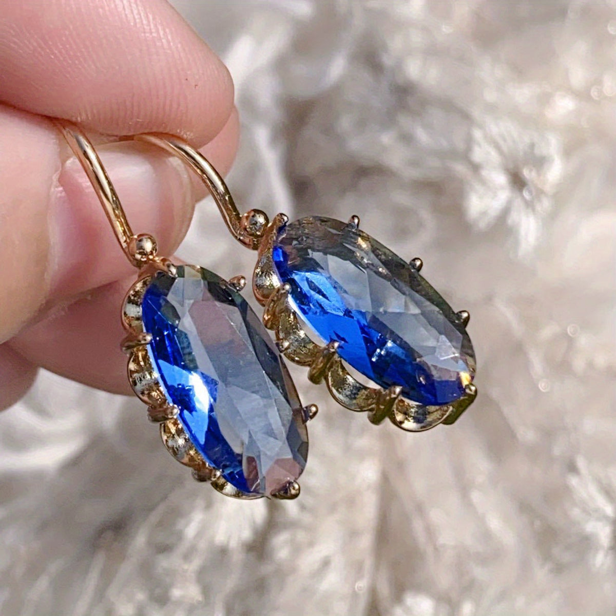 Golden Blue Bloom Boucles d’oreilles | Doré