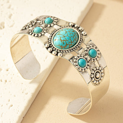 Bracelet manchette Seren en turquoise | Or blanc