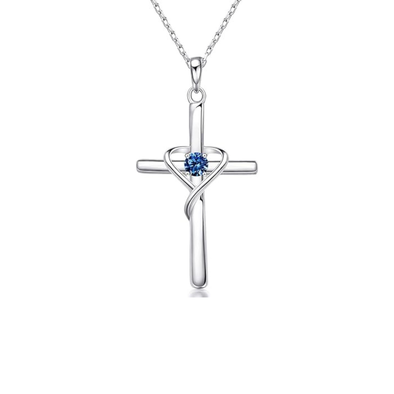Sapphire Cross Collier | Or blanc