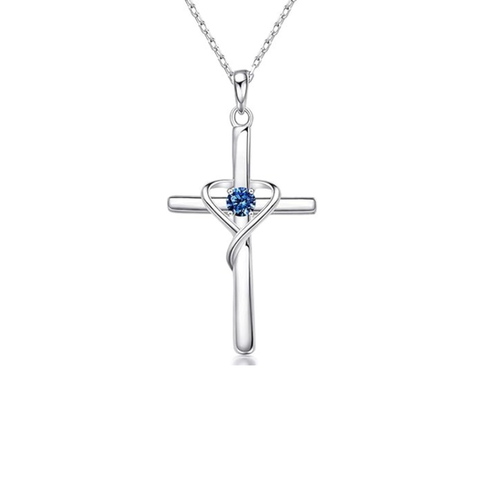 Sapphire Cross Collier | Or blanc