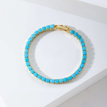 Bracelet tennis rond en turquoise | Or