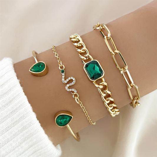 Ensemble de Bracelets aux Cristaux Verts
