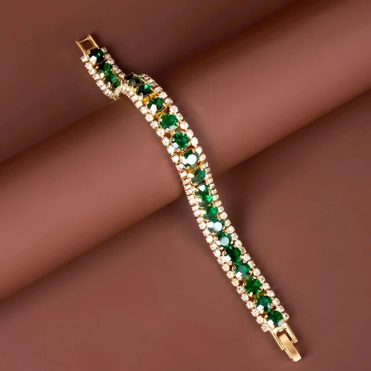 Bracelet Doré aux Pierres Vertes