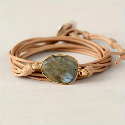 Bracelet Vintage en Cuir et Pierre