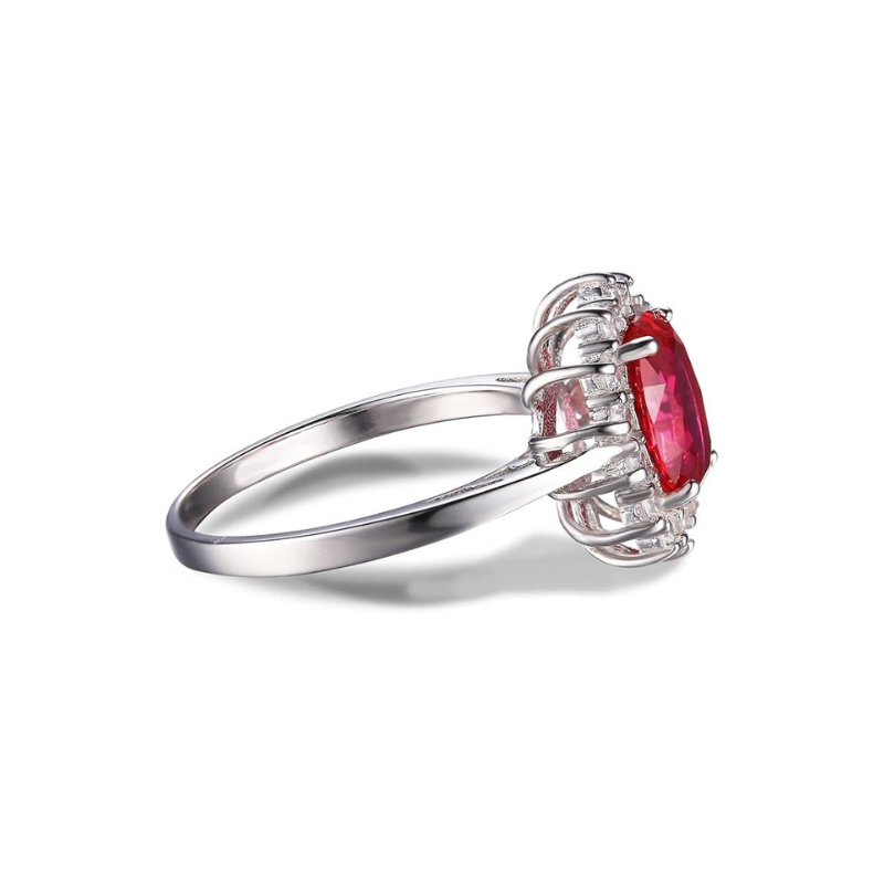 Classic Ruby Halo Bague | Or blanc