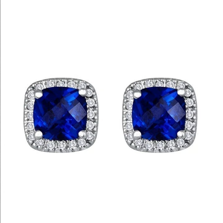 Saphir Square Stud Boucles d’oreilles | Or blanc