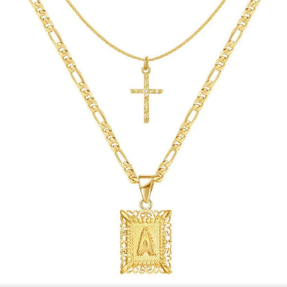 Cross Initial Necklace Set