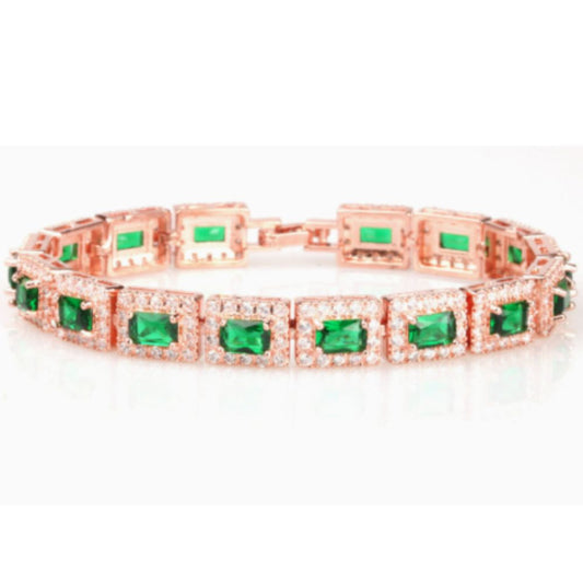 Bracelet Doré aux Émeraudes Vertes